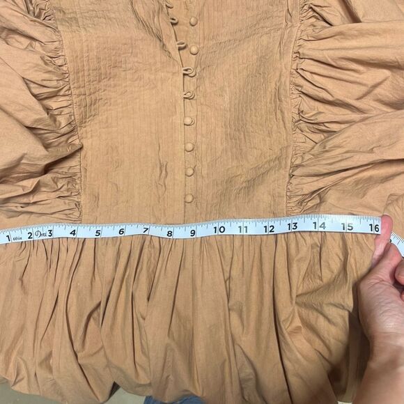 Hotel Particulier Billowy Sleeves Bohemian Chic Cotton Mini Camel-Brown Dress S - Picture 10 of 10